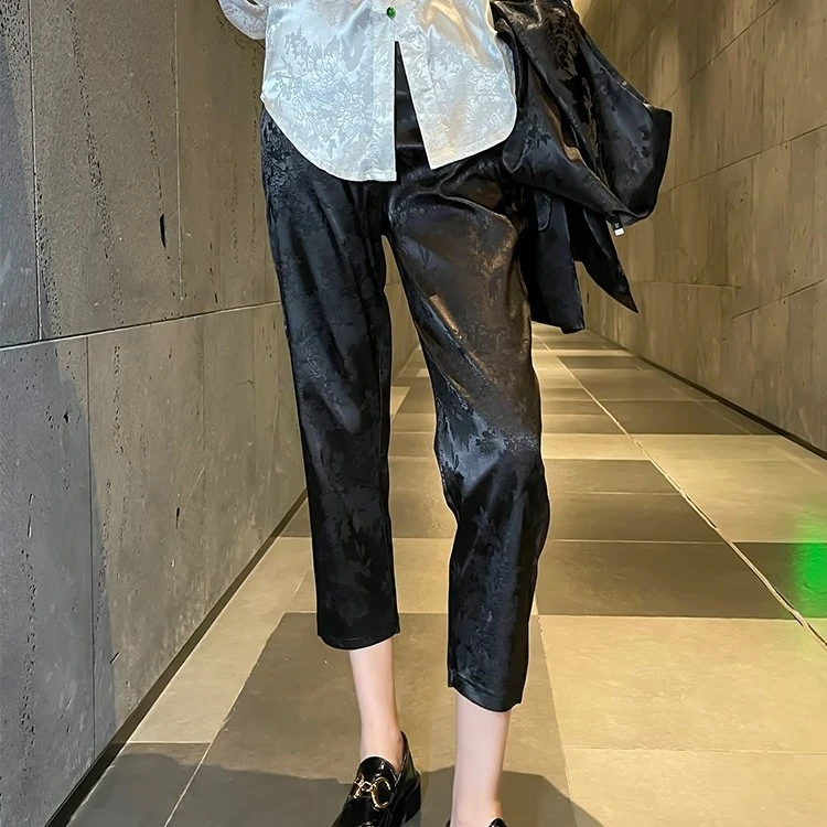 【遇见你】新中式国潮重工民族风提花刺绣休闲九分裤松紧腰高级女