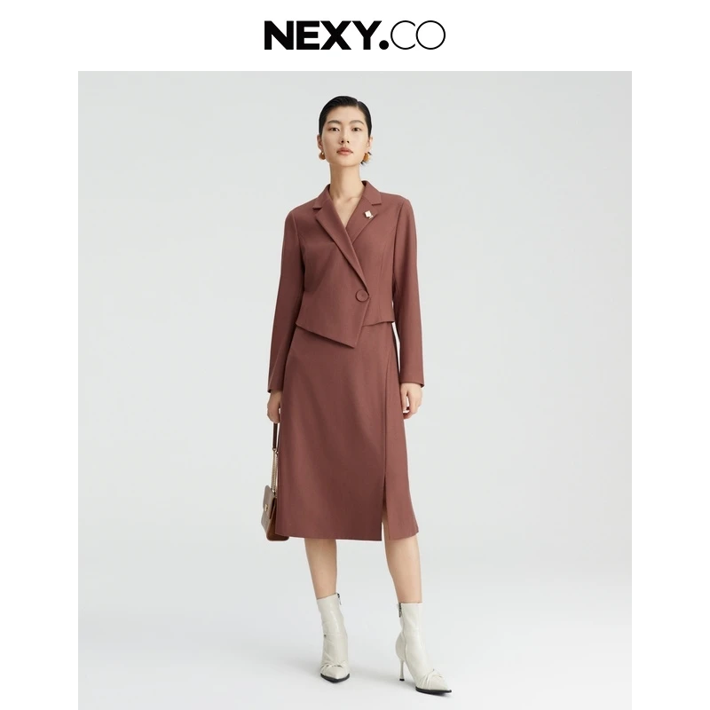 NEXY.CO/奈蔻秋冬新款连衣裙美利奴羊毛长袖气质通勤XF05734B4