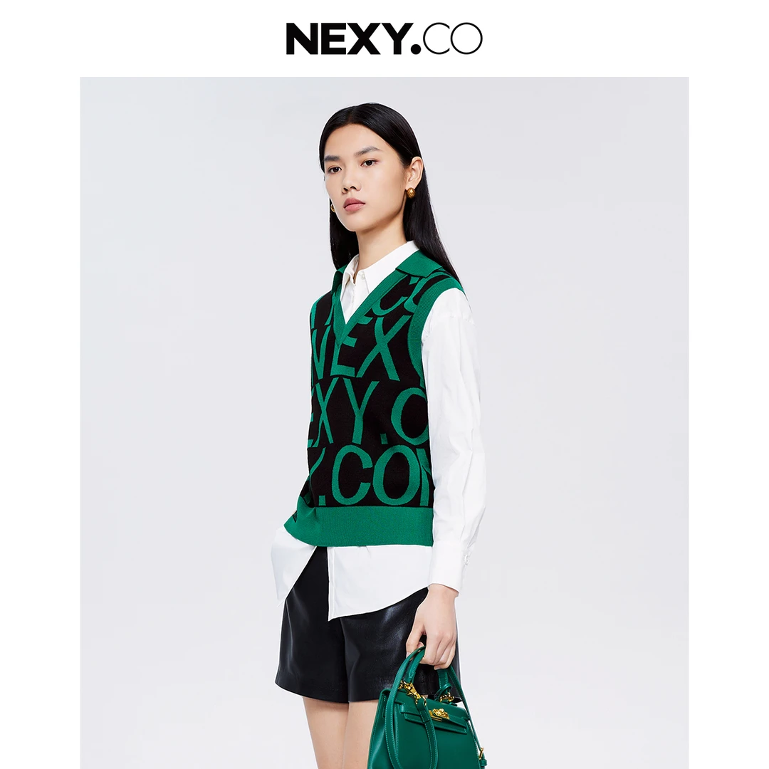 NEXY.CO/奈蔻针织女马甲时尚宽松坎肩毛衣背心马夹毛衫XZ01693W0