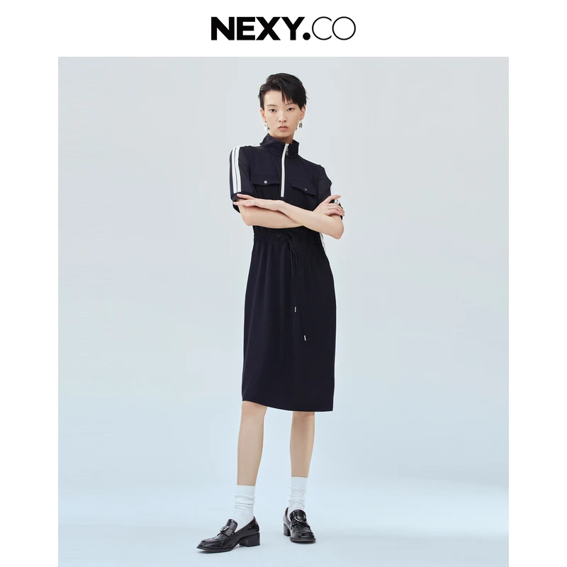 NEXY.CO/奈蔻连衣裙|都市运动|时尚通勤|休闲百搭|黑色|XF04772Q7