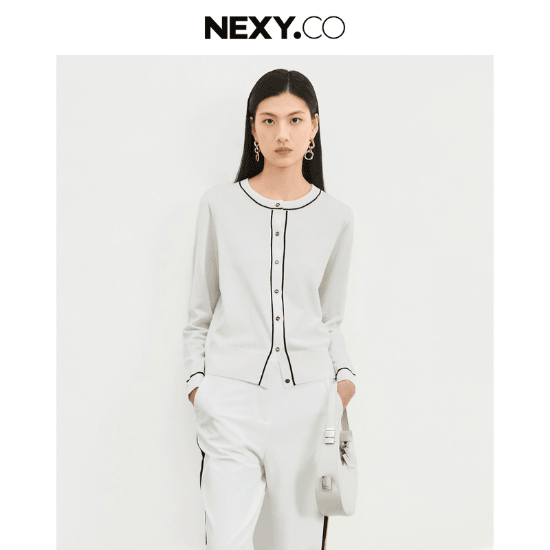 NEXY.CO/奈蔻针织衫百搭拼接开衫时尚运动简约宽松女装XI00132V0