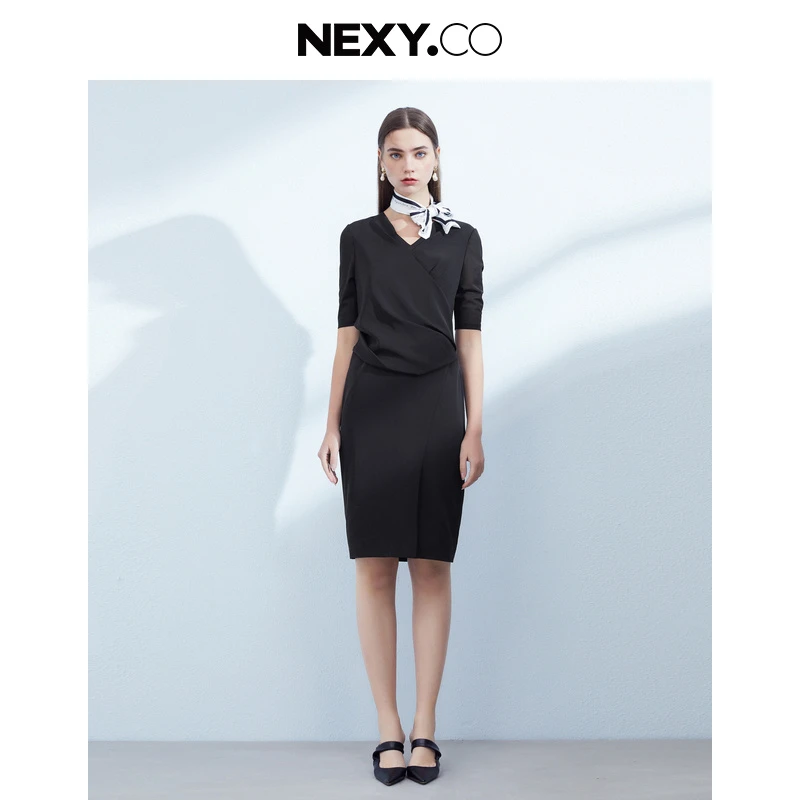 NEXY.CO/奈蔻连衣裙春夏新款时尚气质女神夏季黑色修身XF05492W0