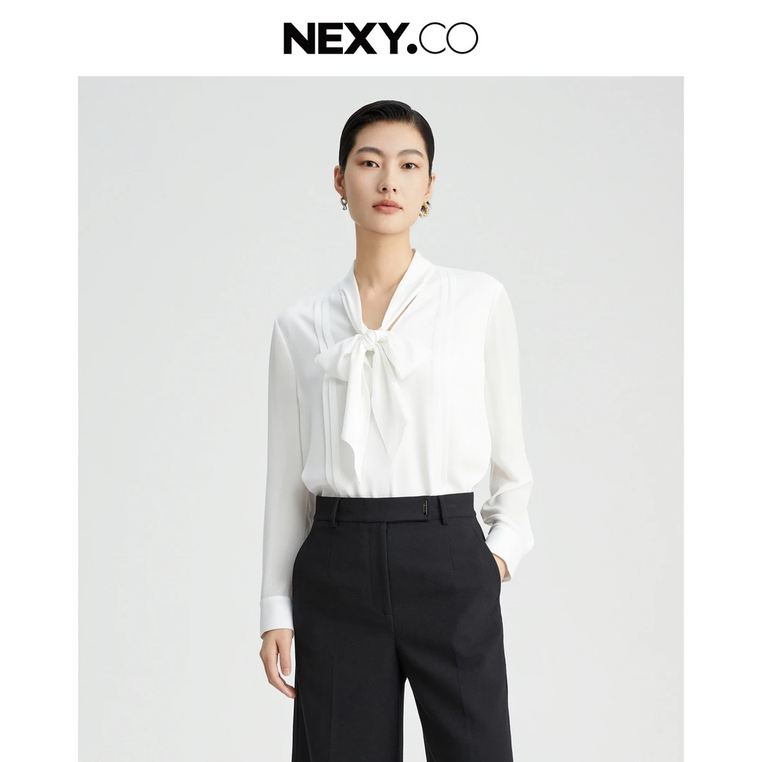 （欧若风）NEXY.CO/奈蔻商务通勤法式飘带纯色百搭衬衫XD02348V1