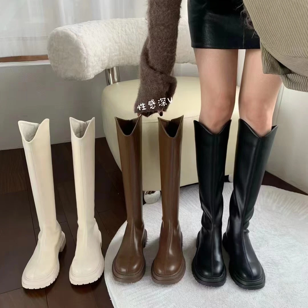 【模特脚上同款】百搭时尚长筒不过膝款靴子3366