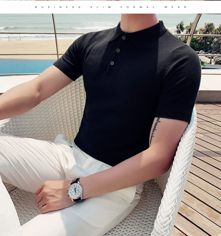夏季男士t恤polo衫针织休闲修身韩版翻领透气半袖简约潮流纯色