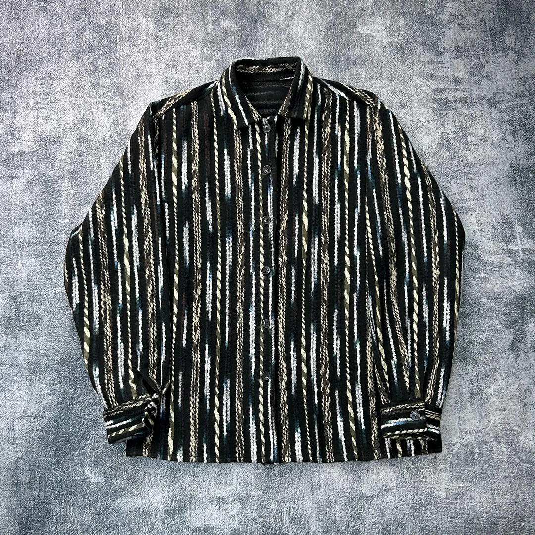 黑洞之眼24秋季新款 重磅定制面料条纹复古翻夹克外套