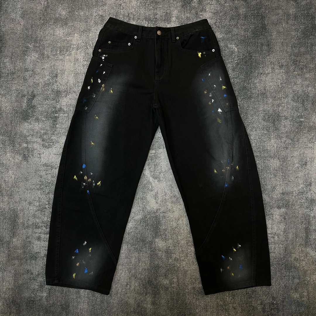 黑洞之眼第11季 重磅做旧水洗立体香蕉裁剪 手工泼墨黑牛仔裤！