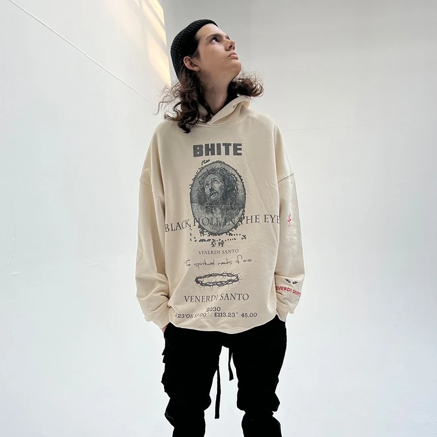 BHITE空瞳 第七季圣周五 重工刺绣450克重大毛圈底连帽卫衣做旧感