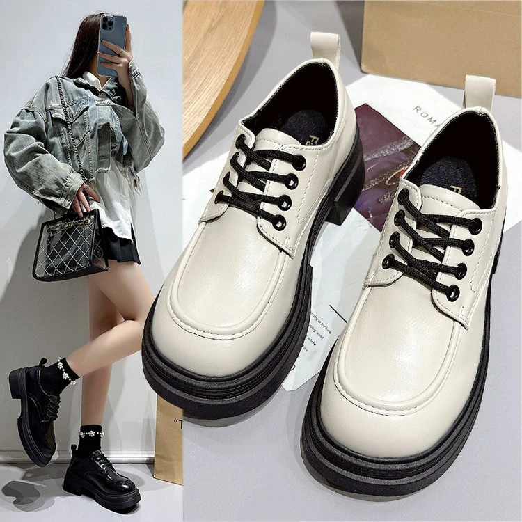 复古百搭2023秋季新品系带英伦风显瘦厚底女乐福鞋3301春秋学院风