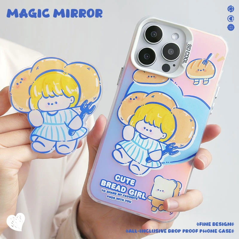 小厨娘iPhone保护套华为可爱卡通创意少女渐变磁吸支架苹果手机壳