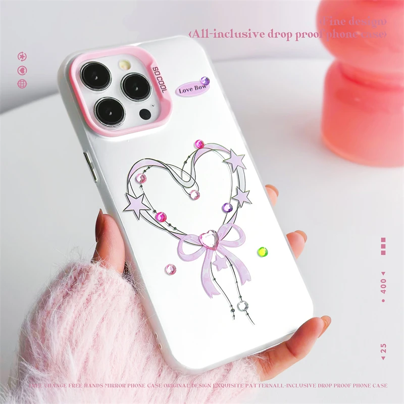 爱心蝴蝶结iPhone苹果彩银电镀镭射磨砂套手机壳少女可爱贴钻涂鸦