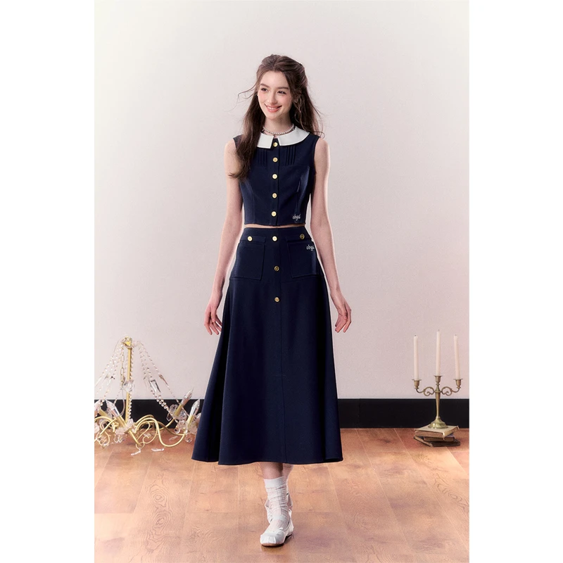 OBGD辣妹纯欲韩系学院风裙套装女无袖夏收腰显瘦千金两件套 OY144