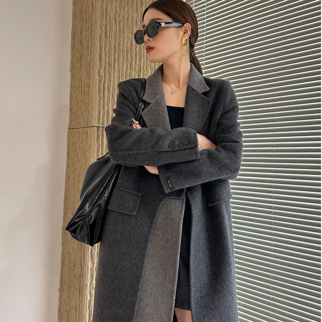 【灯谷静谧】2024新款西装领拼色秋冬氛围感大衣