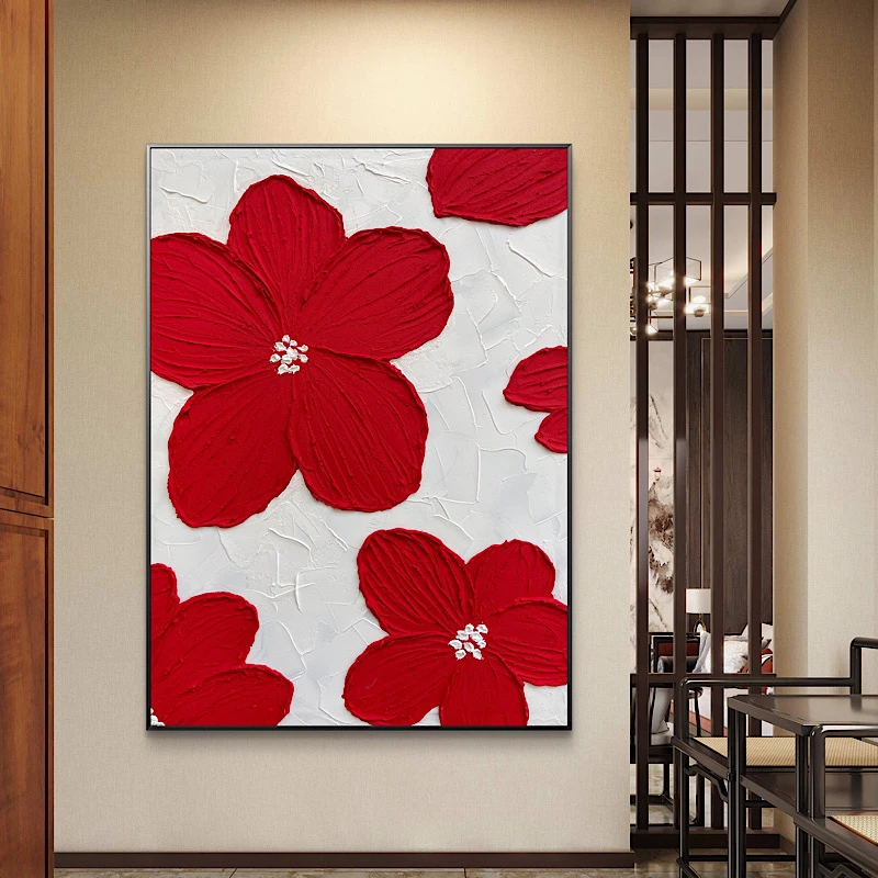 客厅沙发装饰画原创《红花》系列作品玄关走廊挂画设计师装饰画