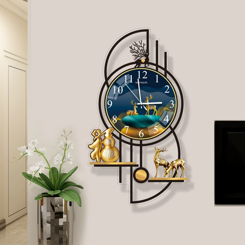福鹿个性挂钟创意玄关钟表挂墙客厅时尚挂表简约现代家用轻奢时钟