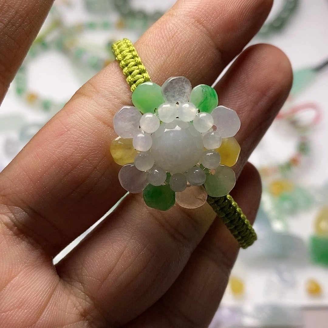 翡翠手绳未镶嵌天然翡翠手编小太阳花手绳