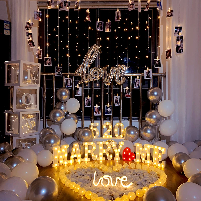 求婚室内布置简约大方气球套餐家里告白酒店房间现场浪漫表白场景