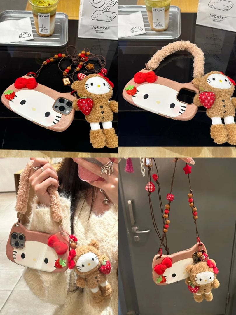 包包造型草莓猫咪适用苹果16手机壳iphone15可爱14promax少女心13
