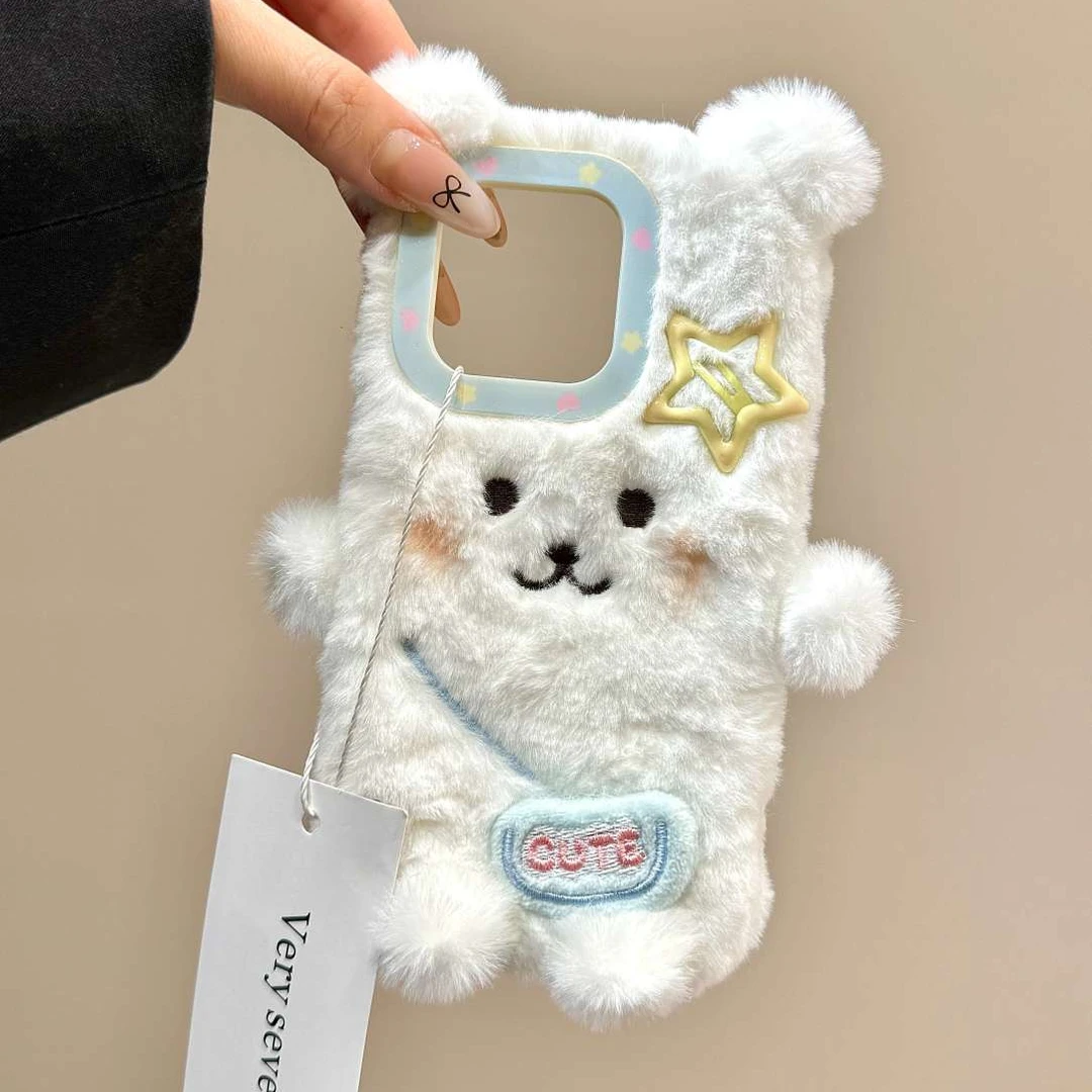 毛绒可爱星星发夹自嘲熊适用苹果16手机壳iphone15少女14promax13