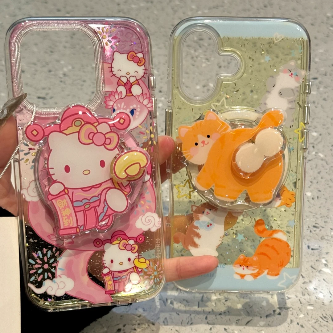 卡通财神爷猫咪转转磁吸支架适用苹果16手机壳15可爱14promax女13