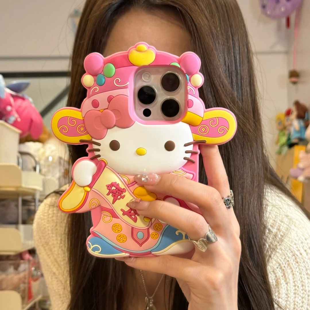 趣味卡通财神kt猫适用苹果16手机壳iphone15可爱14promax少女心13