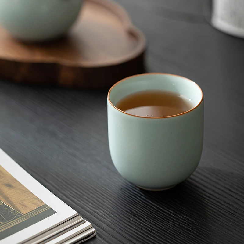 景德镇汝窑天青色复古茶杯泡茶杯大号主人杯喝茶杯单杯陶瓷个人杯