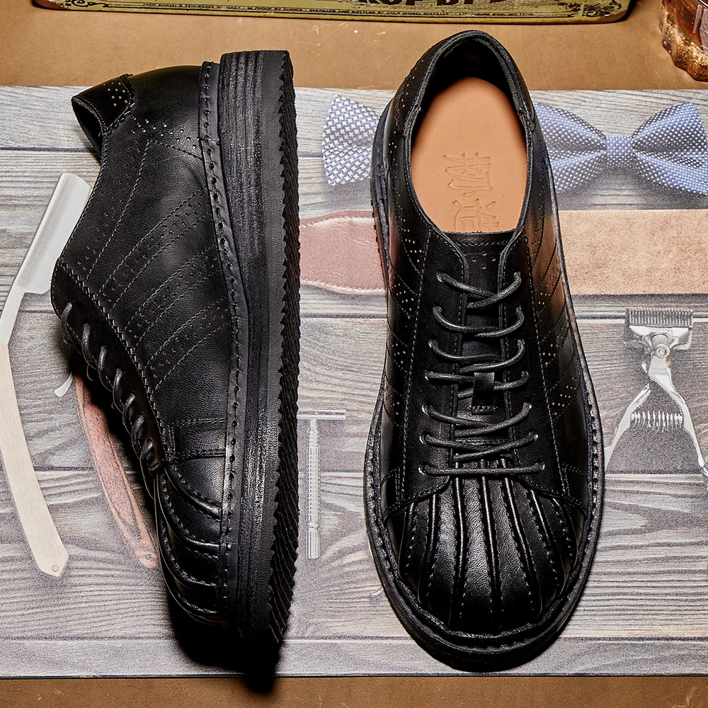 意大利马皮 4cm 大头工装鞋 厚底真皮时尚休闲男皮鞋E2308D92