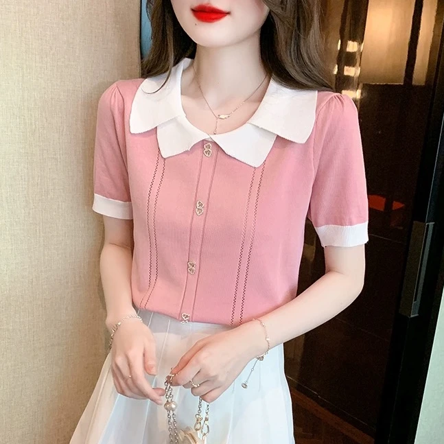 701--799  夏季新款女装 冰丝蕾丝气质时尚百搭夏季镂空上衣女