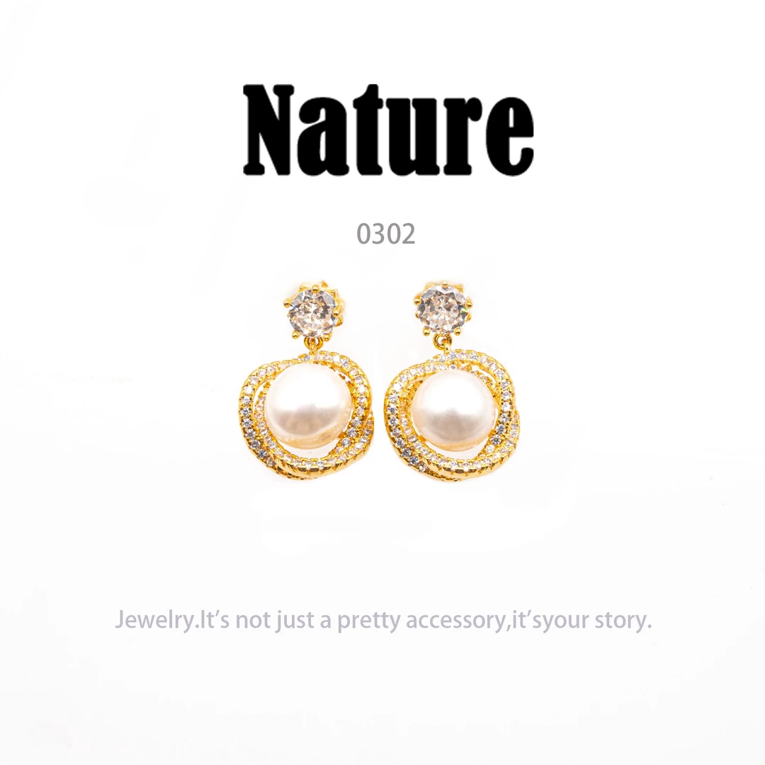 铜合金耳饰 NA简约镶嵌个性气质耳环小众设计高级感耳饰～0302