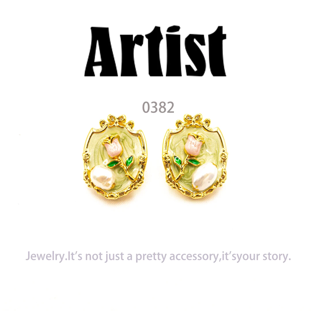 铜合金耳饰 AR简约镶嵌个性气质耳环小众设计高级感耳饰～0382