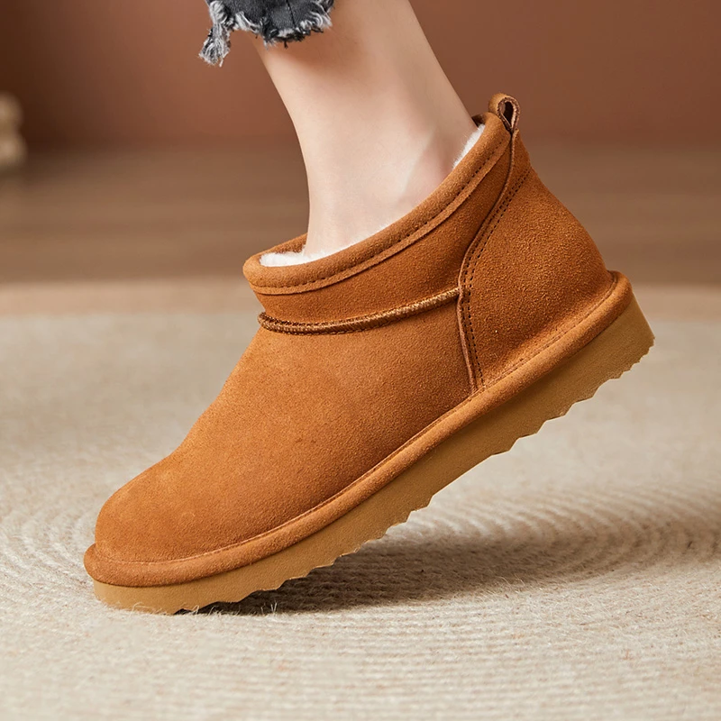 8090【牛皮冬季加绒加厚保暖雪地靴女牛皮靴子