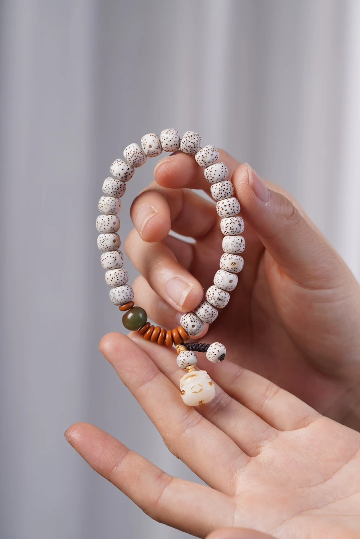 清新高雅高油高密星月菩提佛珠手串顺白菩提子招财猫