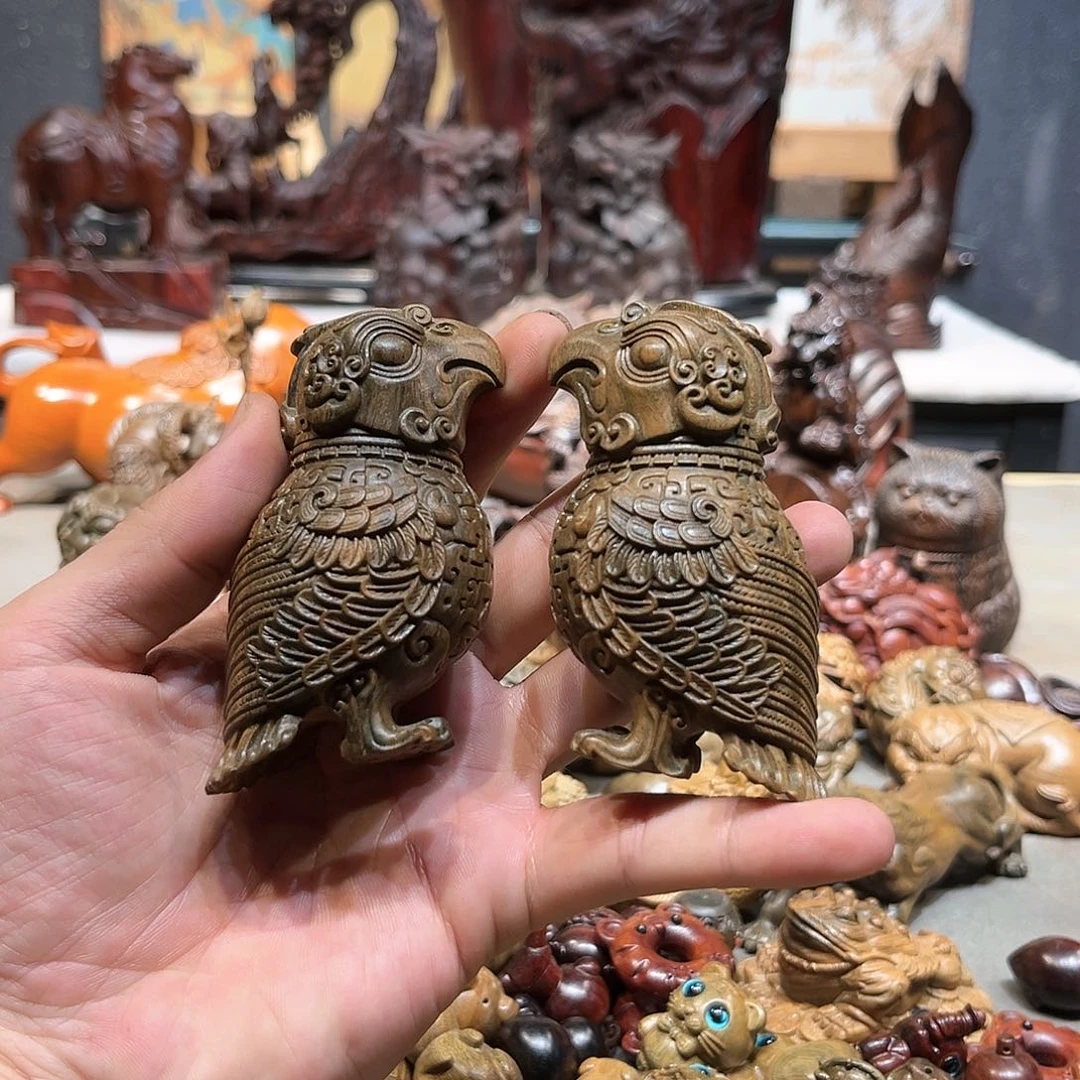 维腊木（绿檀）青铜鸟一对