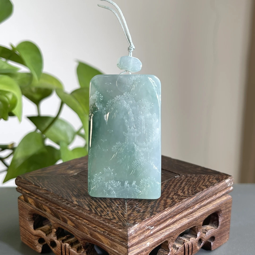 JCW04-152 天然缅甸A货翡翠  山水牌