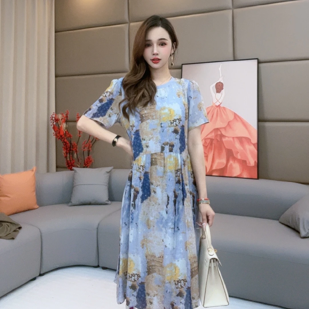 ''罗纹领''真丝连衣裙73710女装连衣裙碎花气质时尚