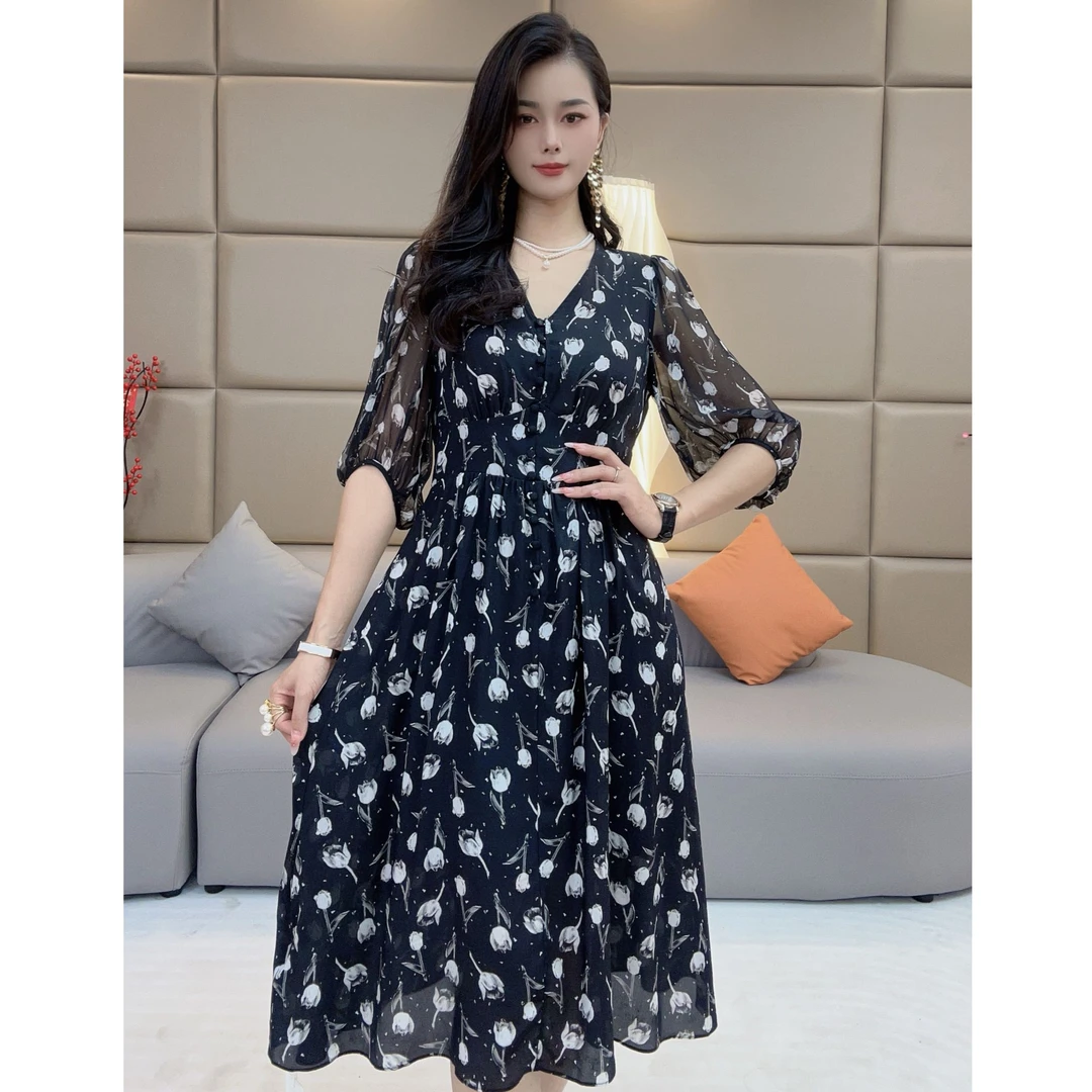 ‘’郁金香‘’真丝连衣裙90230女装连衣裙碎花气质时尚