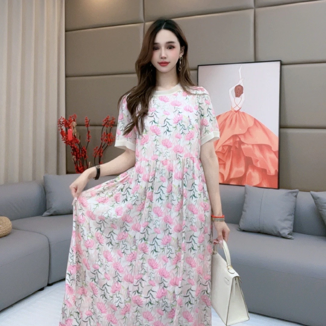 ‘’粉色花系‘’真丝连衣裙90185女装连衣裙碎花气质时尚收腰温柔