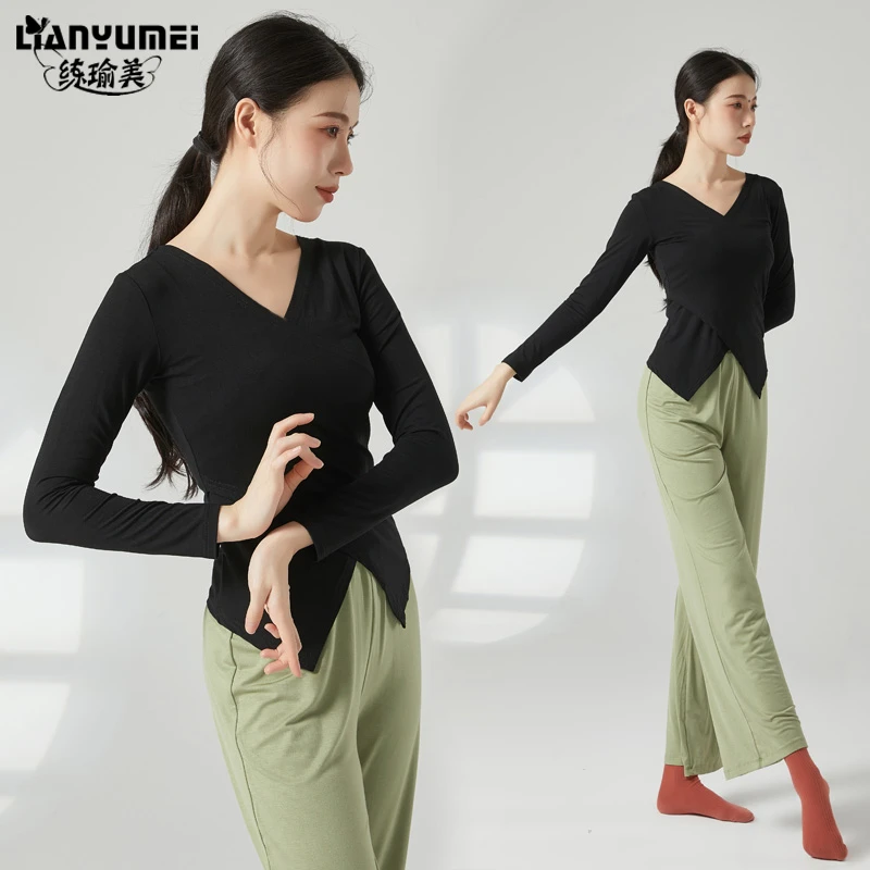 秋冬舞蹈练功服现代舞服装黑色艺考形体服女莫代尔古典舞上衣长袖