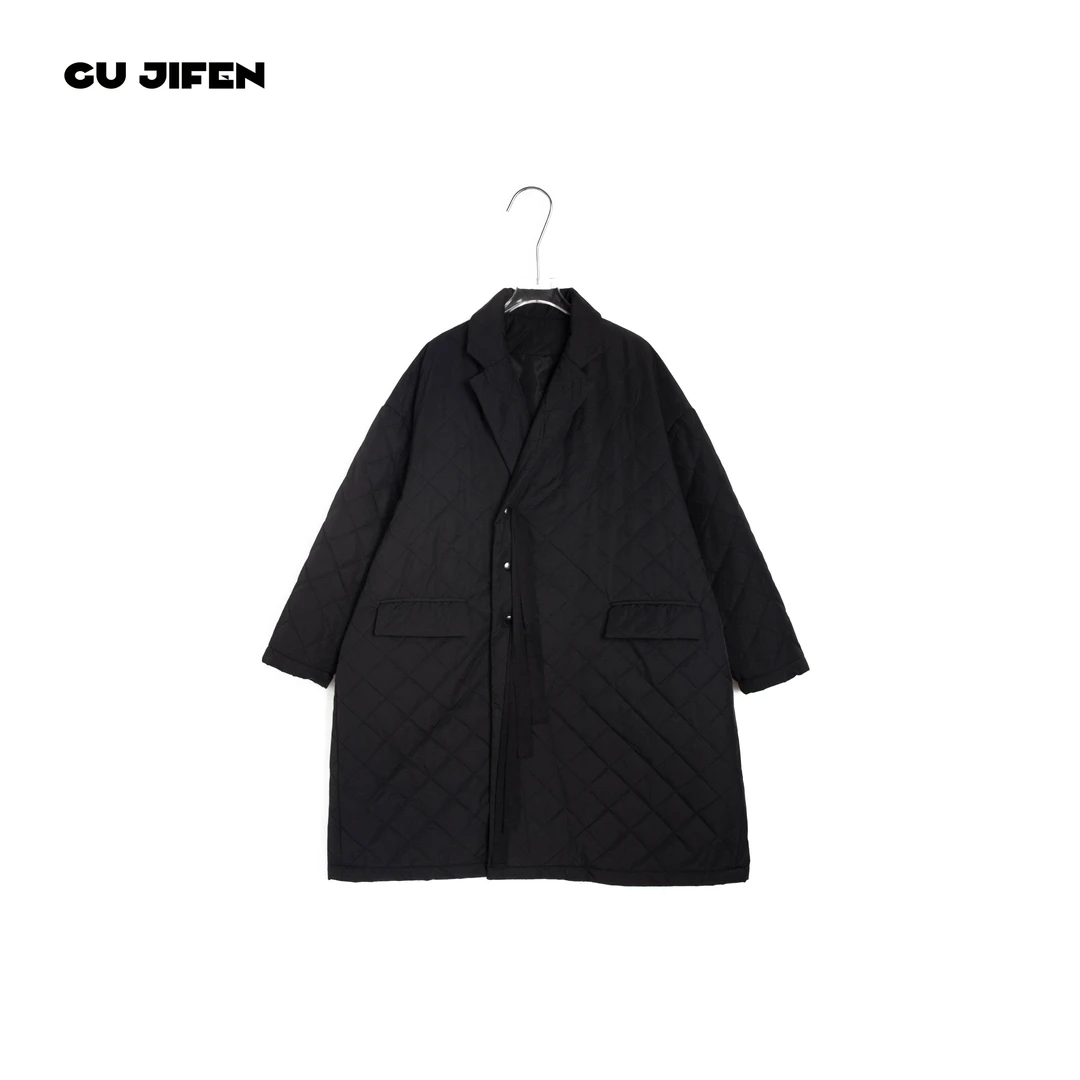 GU JIFEN｜首尔初冬｜菱格廓形A字长款口袋棉服女 2942X55607