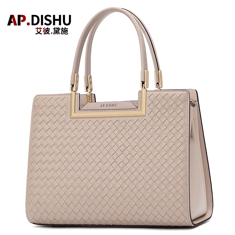 AP.DISHU/艾彼黛施轻奢女包编织羊皮手提包真皮女包40-50包包妈妈