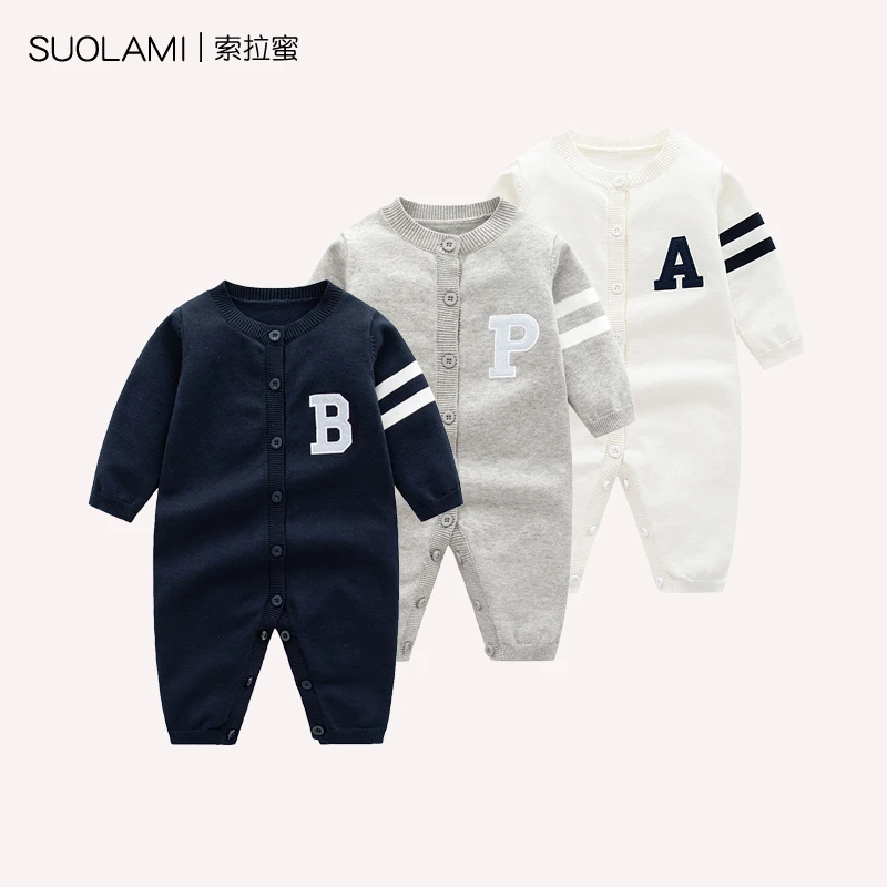 婴儿衣服冬装新生男宝宝毛衣针织连体衣洋气满月百天哈衣秋冬纯棉