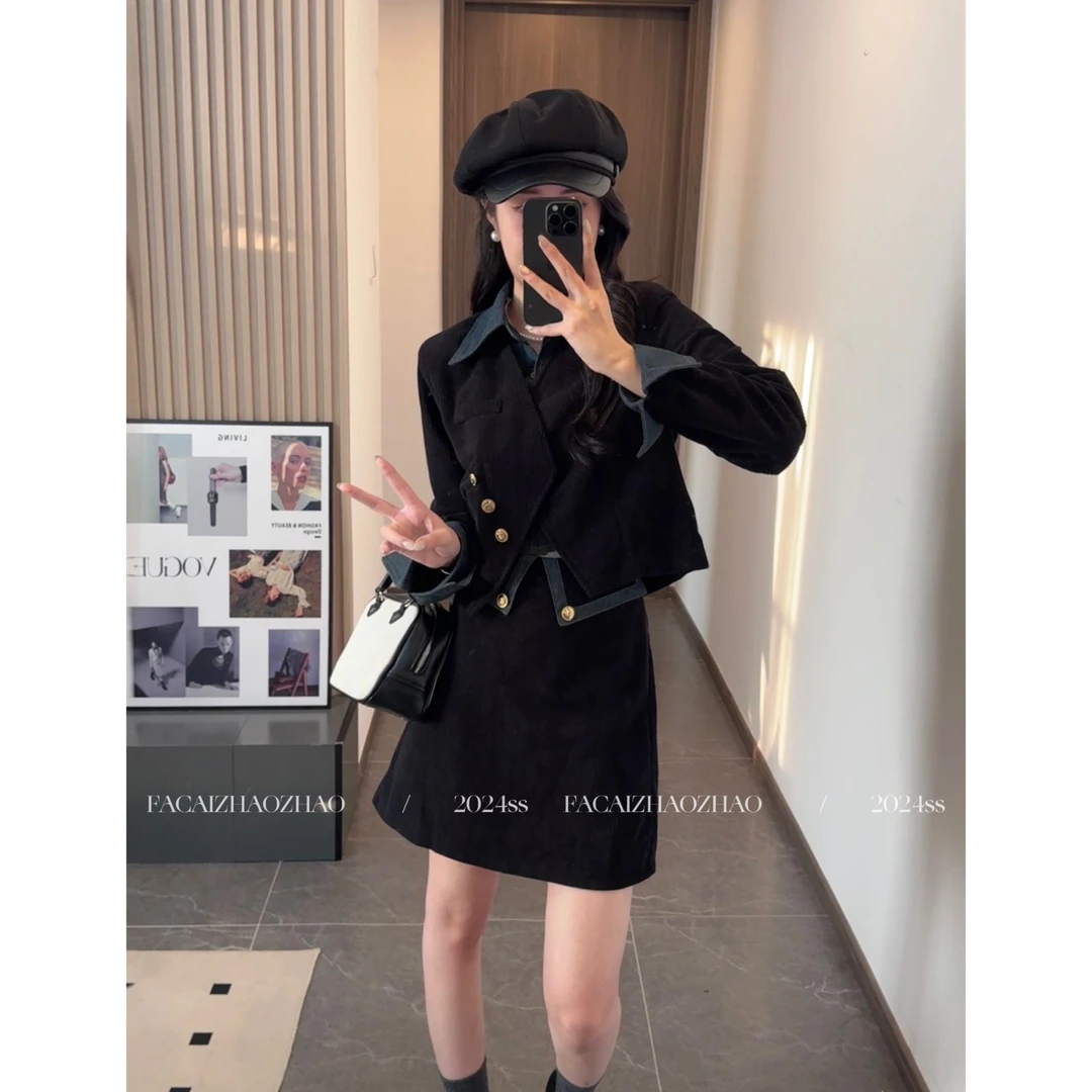 众和梦9333春秋新款赫本风显瘦两件套气质设计感半身裙套装