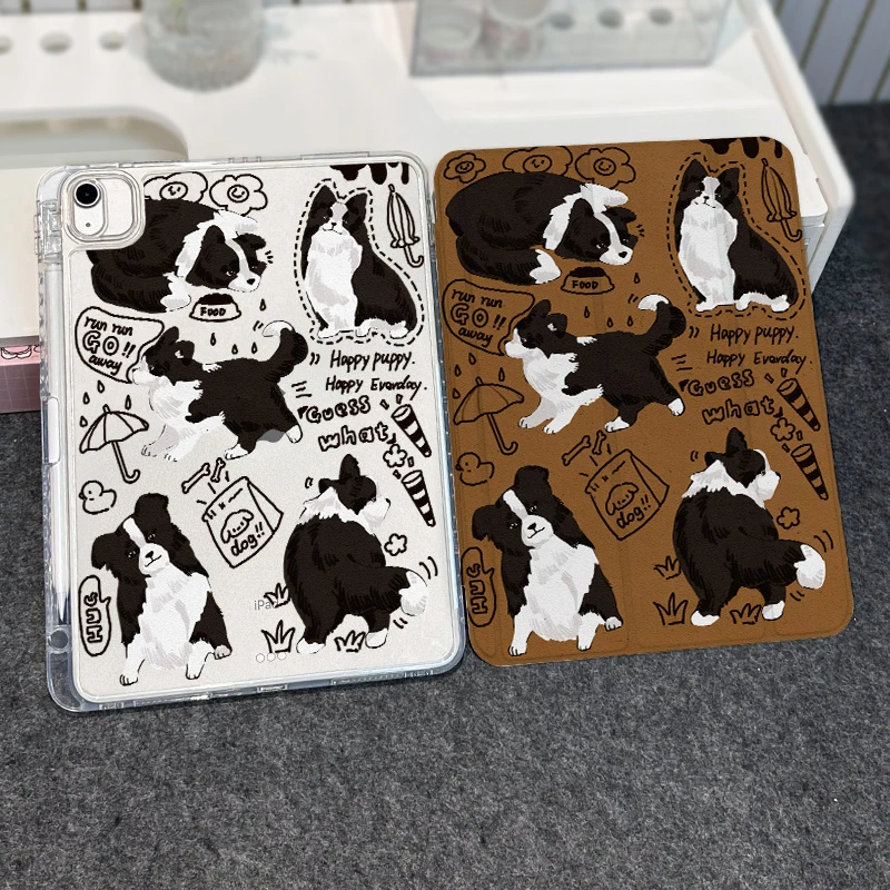 【硅胶锁扣拆分】边牧狗苹果保护套ipad壳透明三折软硅胶可爱