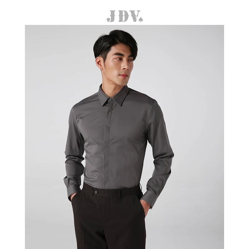 JDV男士秋季潮易打理百搭简约商务修身休闲长袖衬衫时尚WIF0365