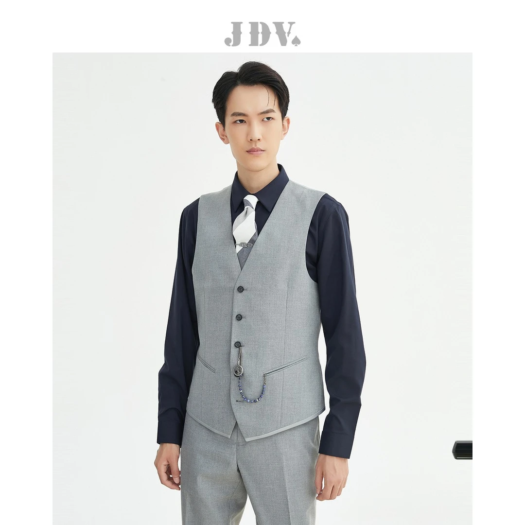 JDV男装春夏季灰色V领通勤正装马甲单排扣修身坎肩伴郎服WFV0955