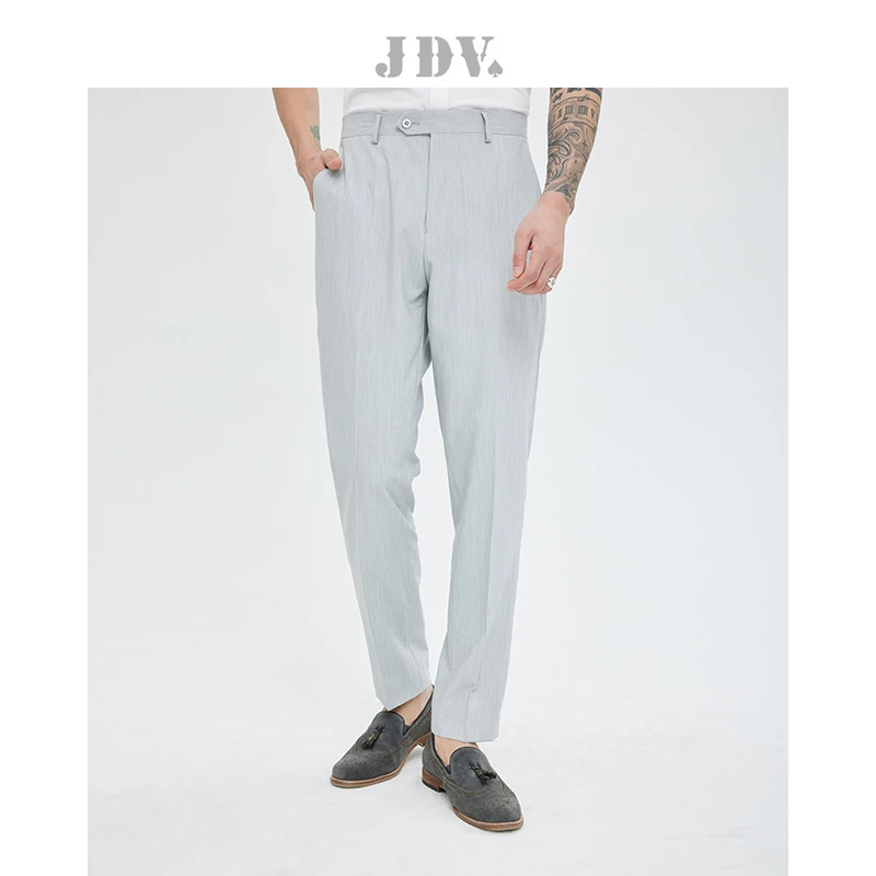 JDV男装春夏品灰白色修身直筒裤正装西裤基础款长裤裤子SPF3905