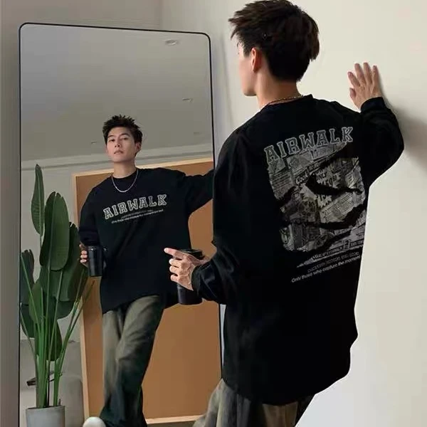 欧美高街潮牌长袖T恤男秋季新款潮流ins美式高街潮流百搭纯棉上衣