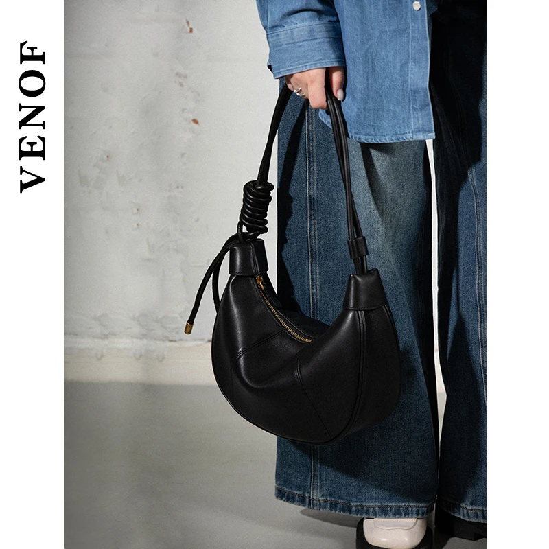 VENOF/维洛芬腋下饺子包秋冬新款高级感小众真牛皮月亮月牙包女