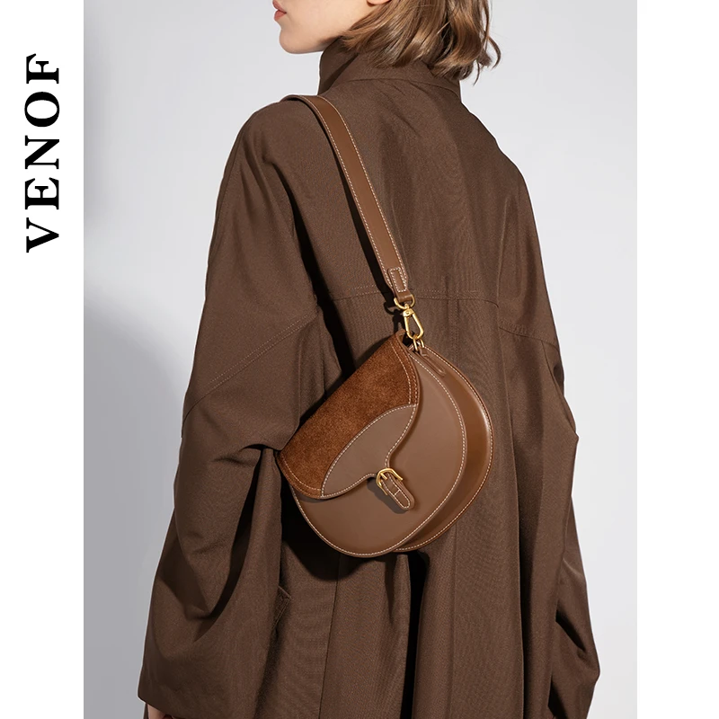 半圆马鞍包生日礼物复古单肩斜挎高级小众磨砂真牛皮腋下包女秋冬