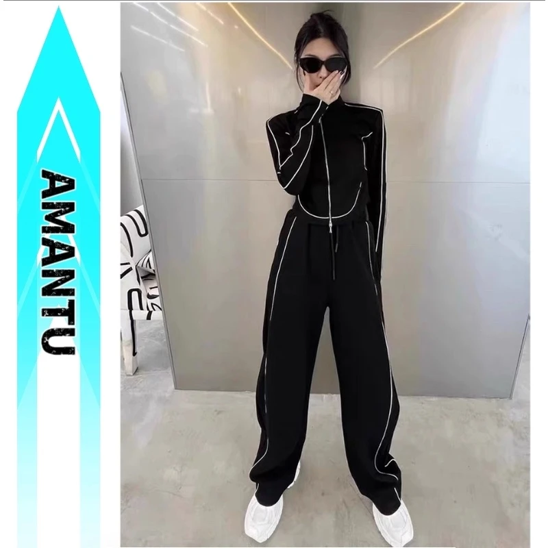 +美式早秋运动服套装女秋新款休闲韩版显瘦穿搭卫衣阔腿裤套装128